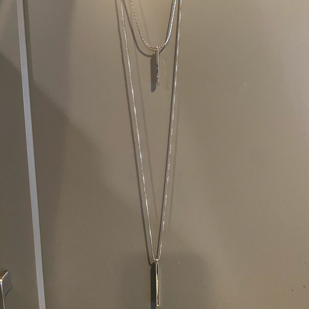 Gunmetal silver two layer long necklace